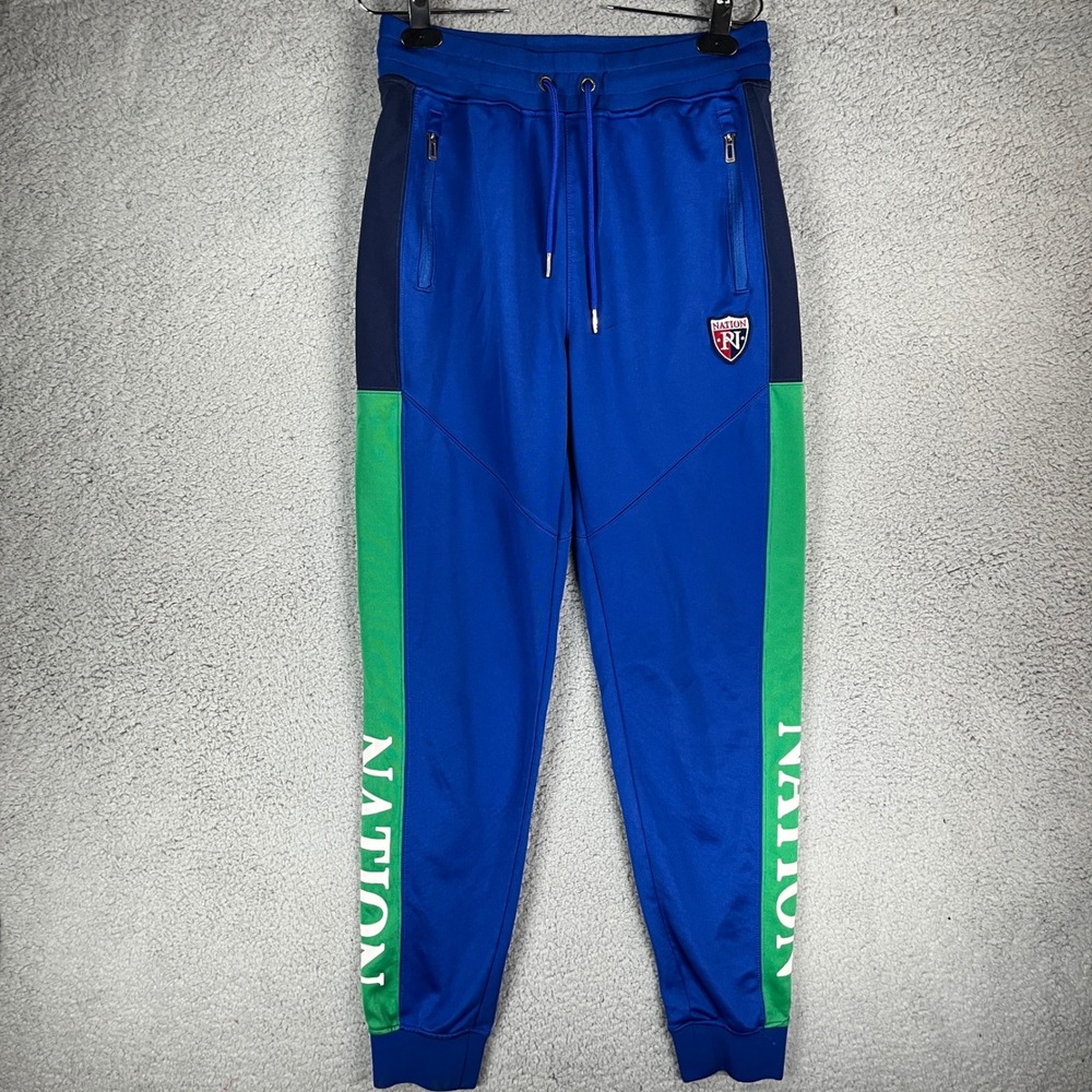 Parish Nation Mens Blue Green Colorblock Track Pants Joggers Size M